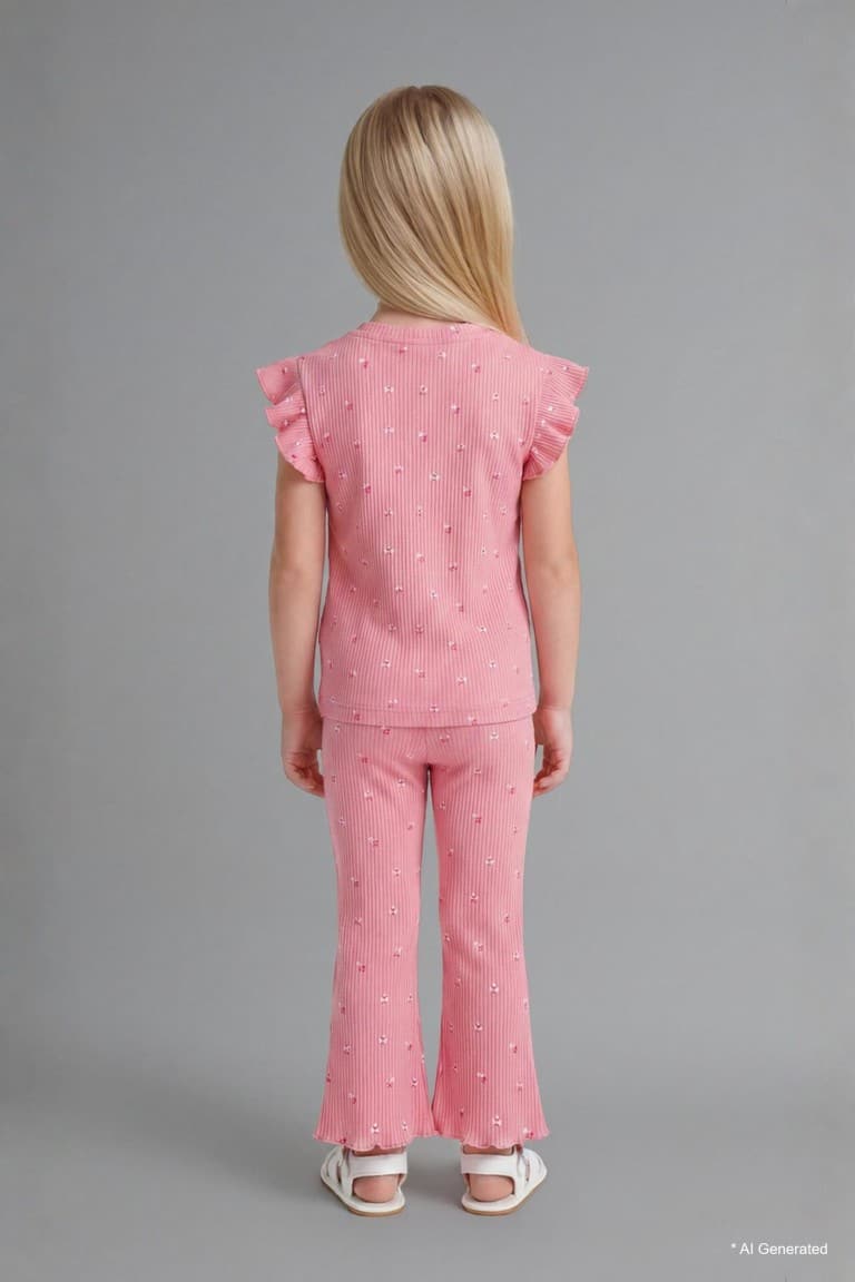 Floral Ribbed 2-Piece Ecru Set Baby Girl