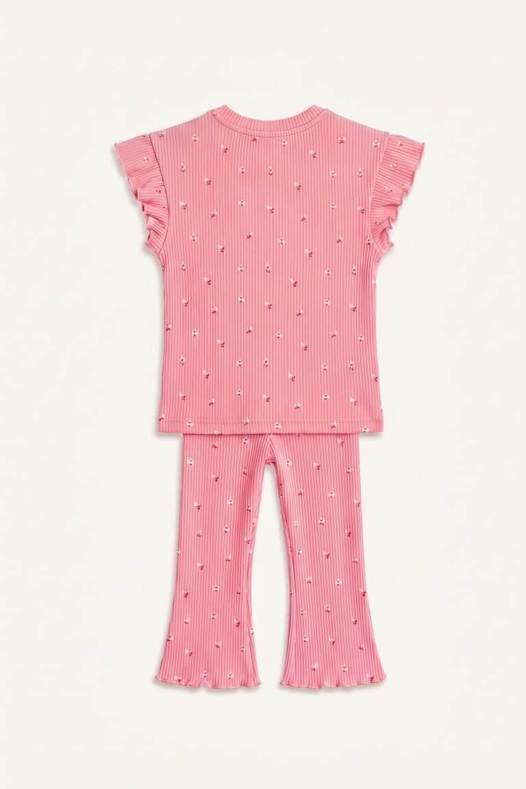 Floral Ribbed 2-Piece Ecru Set Baby Girl