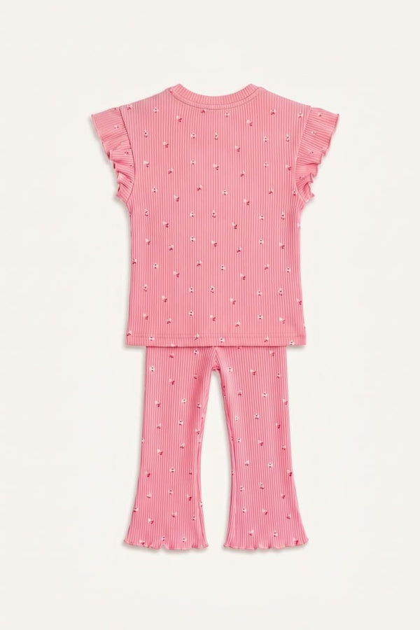 Floral Ribbed 2-Piece Ecru Set Baby Girl