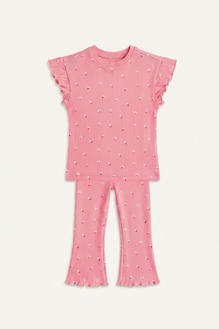 Floral Ribbed 2-Piece Ecru Set Baby Girl
