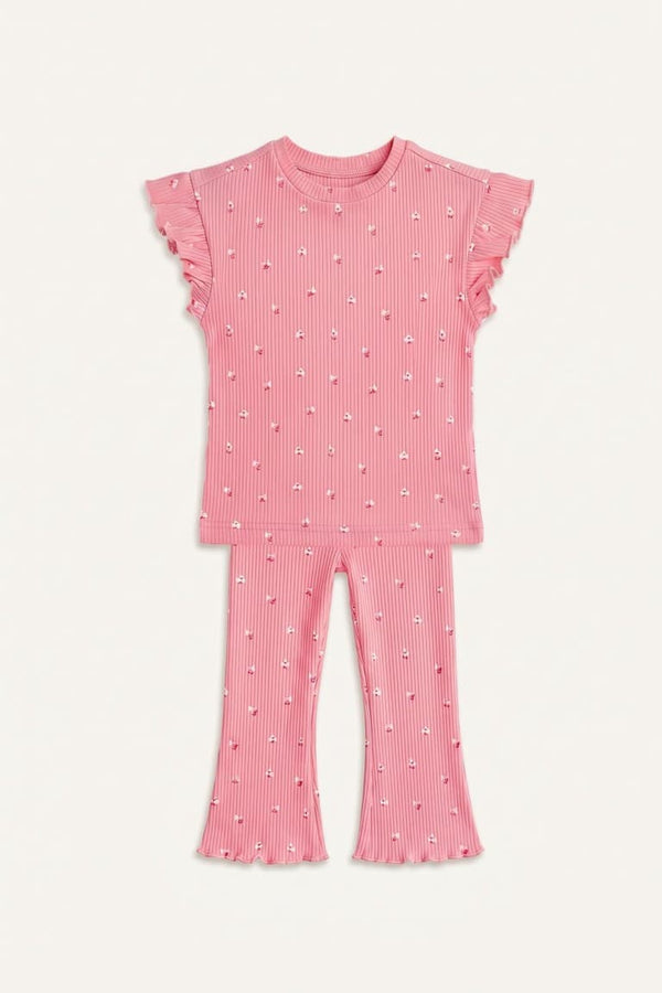 Floral Ribbed 2-Piece Ecru Set Baby Girl