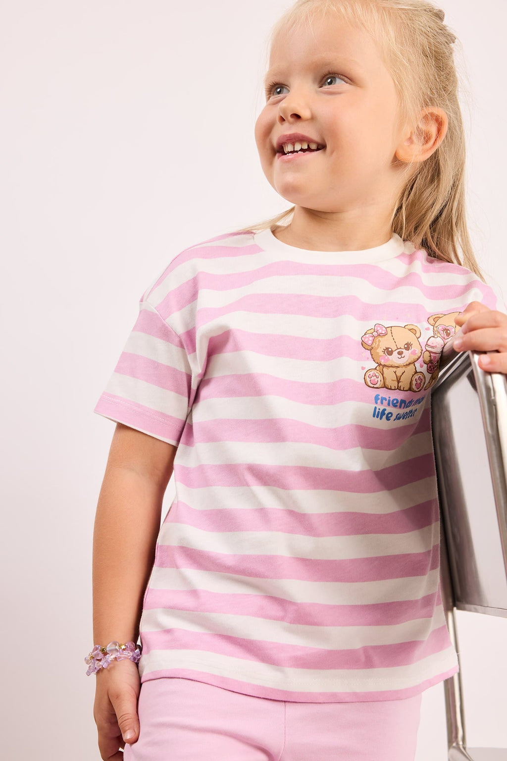Teddy Bear Short Sleeve T-Shirt Shorts 2 Pcs Lilac Set Baby Girl