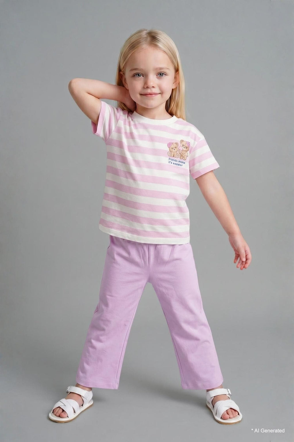 Teddy Bear Short Sleeve T-Shirt Shorts 2 Pcs Lilac Set Baby Girl