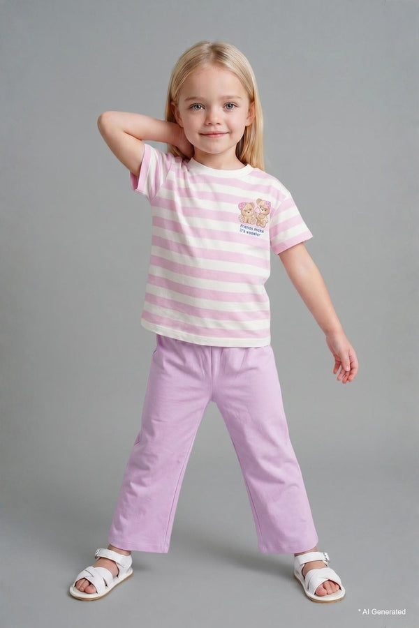 Teddy Bear Short Sleeve T-Shirt Shorts 2 Pcs Lilac Set Baby Girl