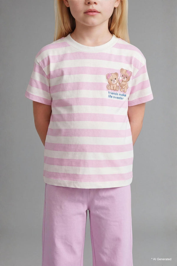 Teddy Bear Short Sleeve T-Shirt Shorts 2 Pcs Lilac Set Baby Girl