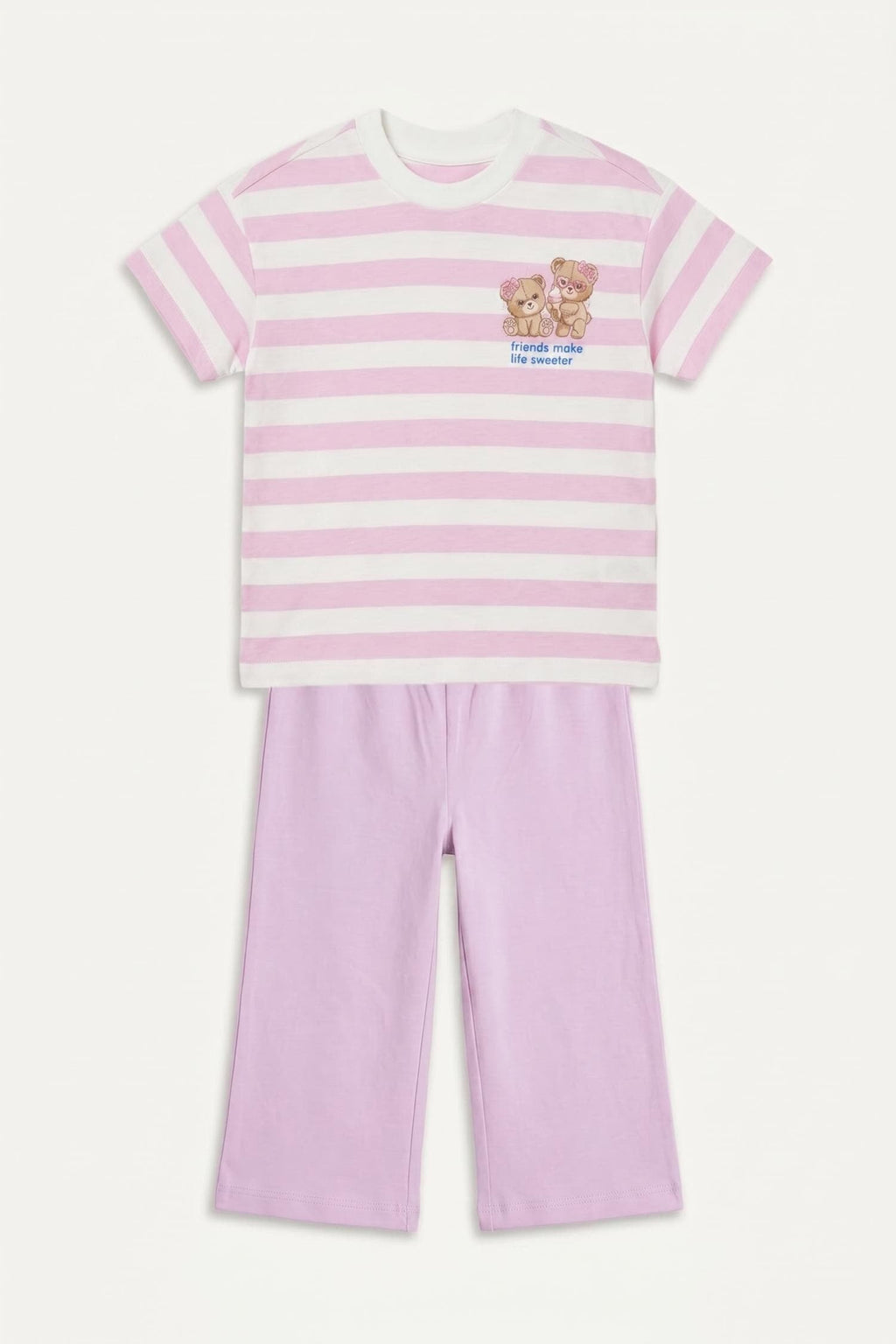 Teddy Bear Short Sleeve T-Shirt Shorts 2 Pcs Lilac Set Baby Girl
