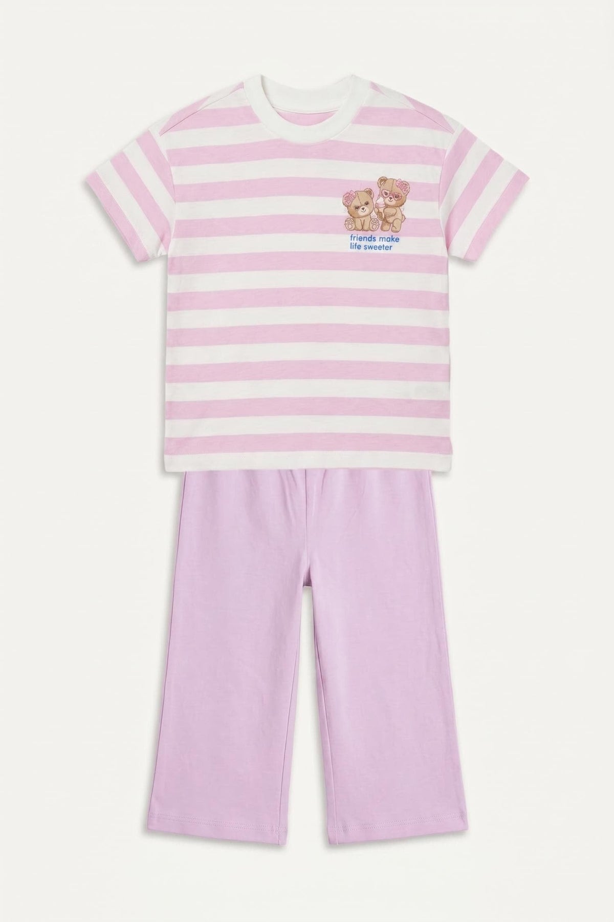 Teddy Bear Short Sleeve T-Shirt Shorts 2 Pcs Lilac Set Baby Girl