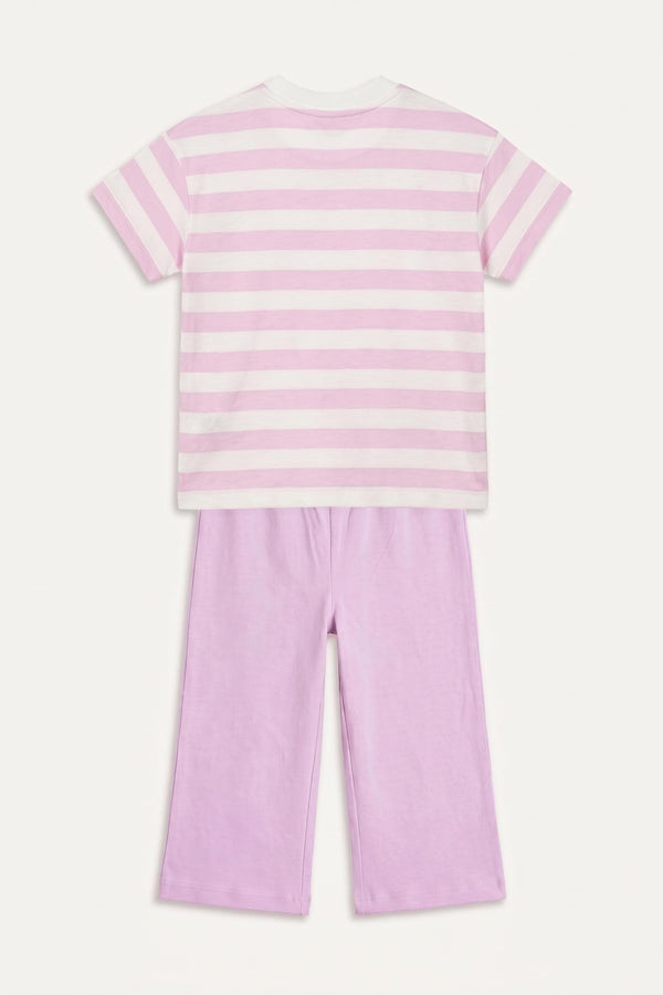 Teddy Bear Short Sleeve T-Shirt Shorts 2 Pcs Lilac Set Baby Girl