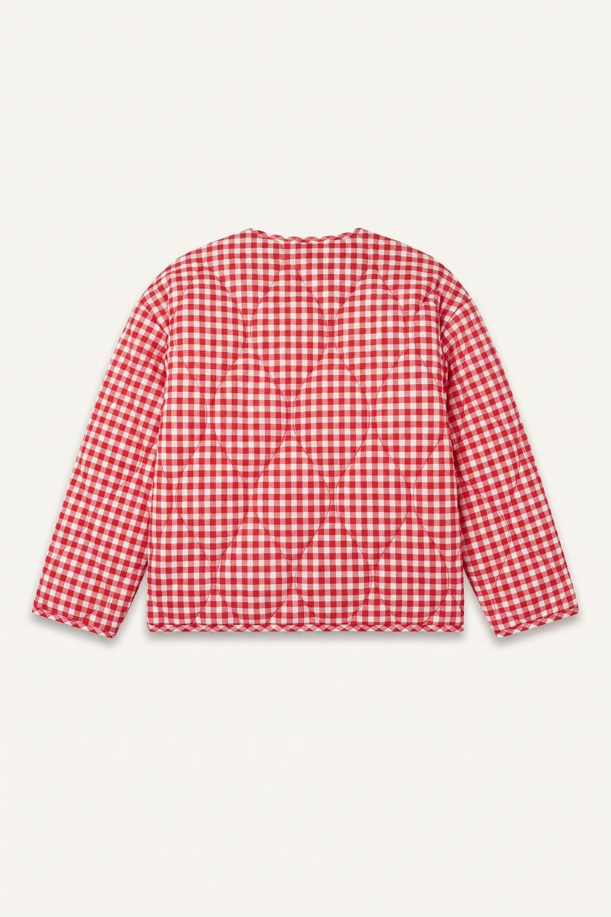 Ultra Soft Crew Neck Gingham Patterned Heart Detailed Quilted Coat Jacket Baby Girl