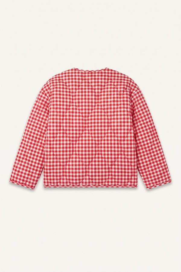 Ultra Soft Crew Neck Gingham Patterned Heart Detailed Quilted Coat Jacket Baby Girl