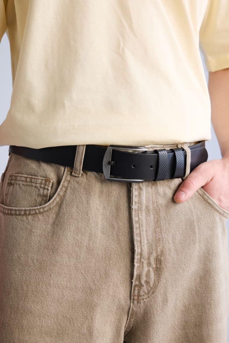 Mens Rectangle Buckle Faux Leather Daily Belt Main image