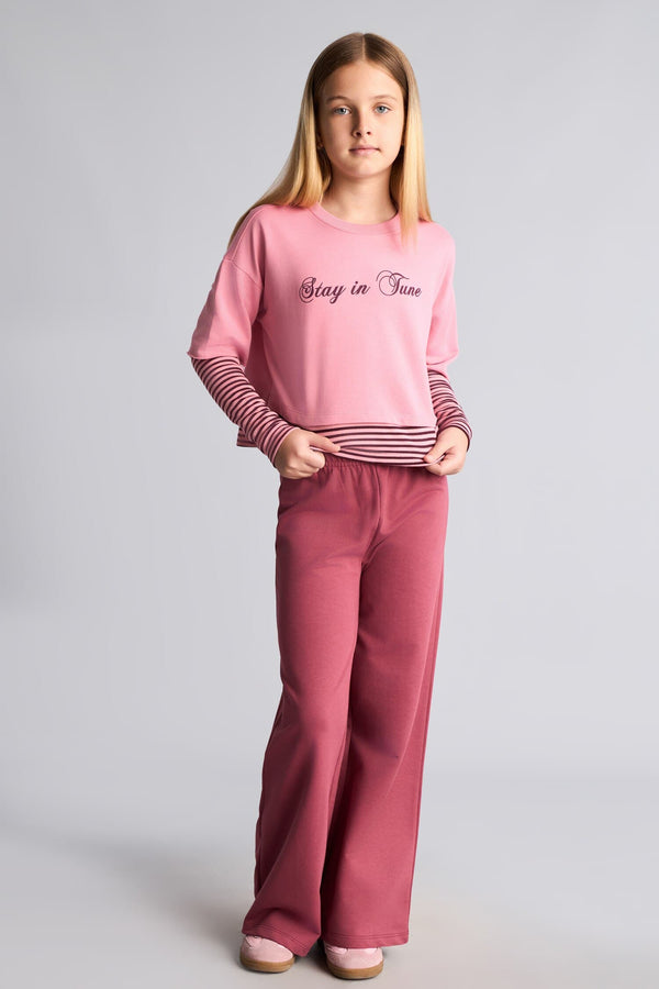 Printed Sweatshirt Top Wide Leg Bottom 2 Set Girls