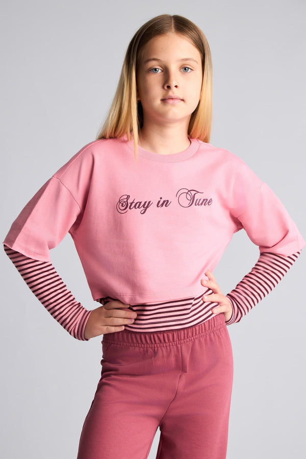 Printed Sweatshirt Top Wide Leg Bottom 2 Set Girls