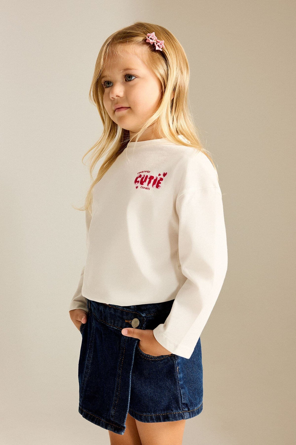 100% Cotton Crew Neck Back Printed Combed Cotton Long Sleeve T-Shirt Baby Girl