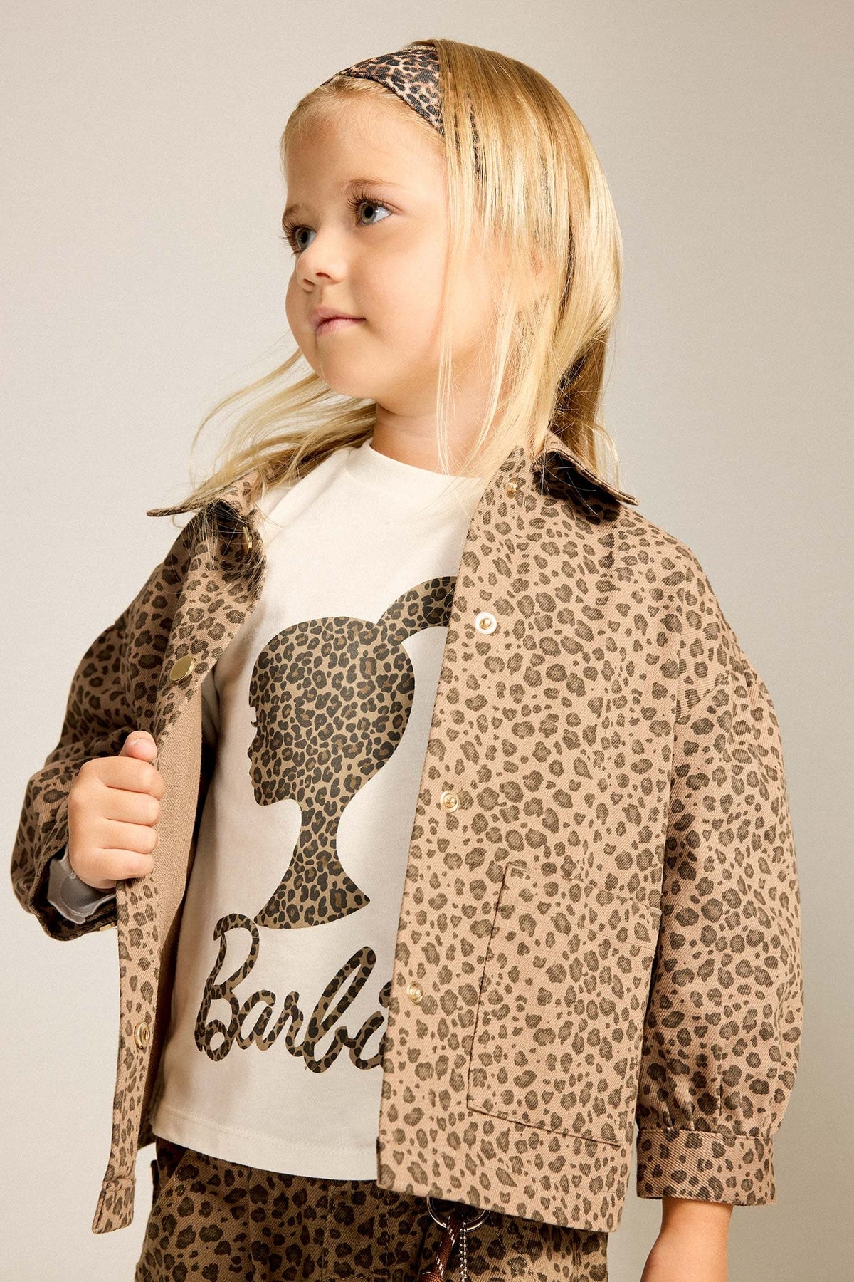 100% Cotton Leopard Print Gabardine Long Sleeve Jacket Shirt Baby Girl