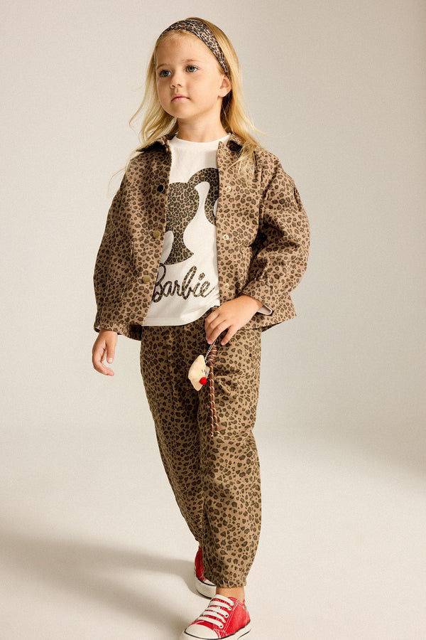 100% Cotton Leopard Print Gabardine Long Sleeve Jacket Shirt Baby Girl