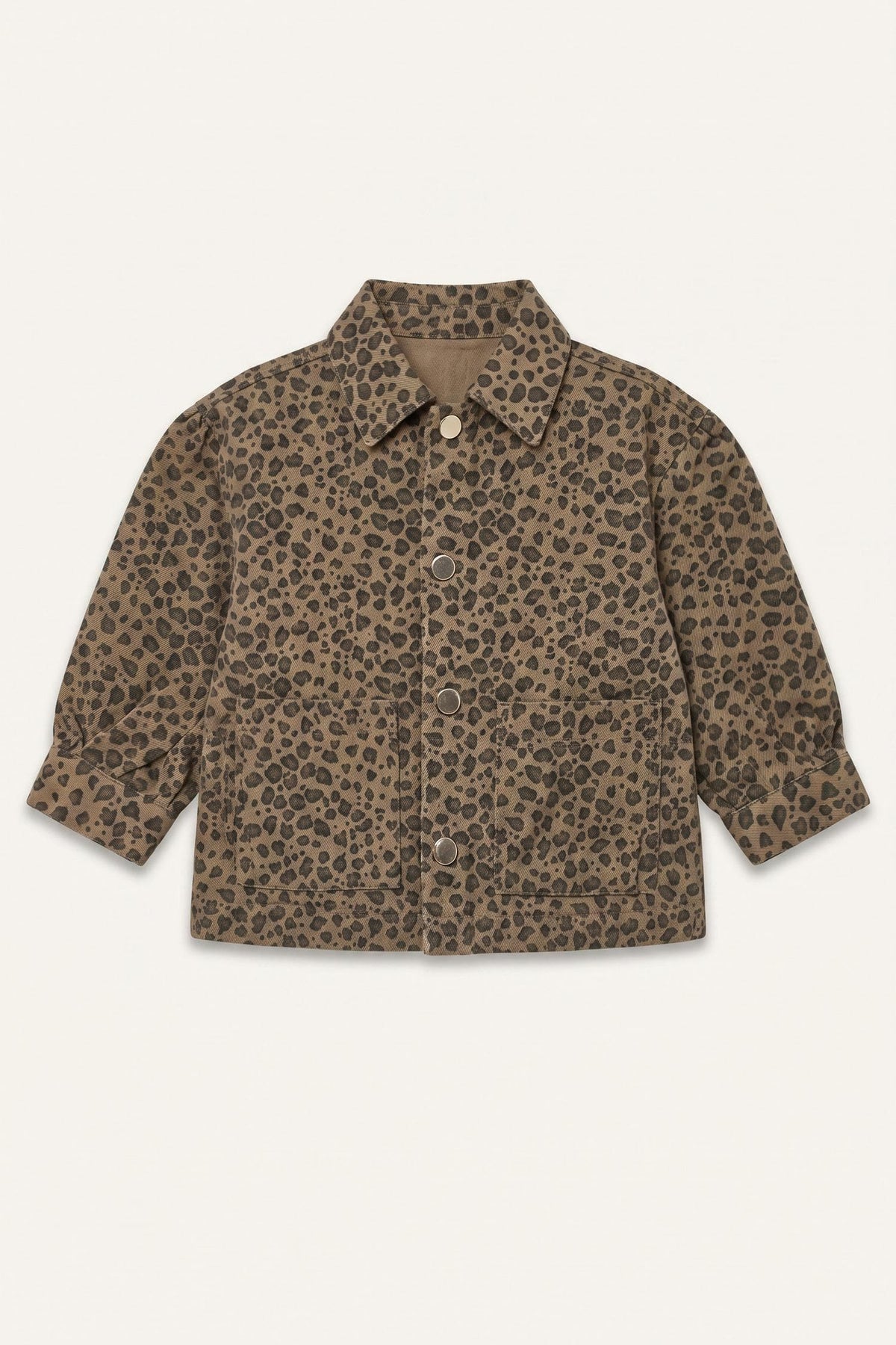 100% Cotton Leopard Print Gabardine Long Sleeve Jacket Shirt Baby Girl