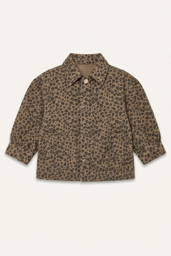 100% Cotton Leopard Print Gabardine Long Sleeve Jacket Shirt Baby Girl