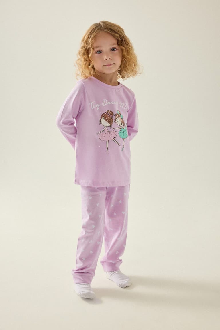 Crew Neck Printed Top Elastic Leg Bottom 2 Pcs Pajama Set Baby Girl