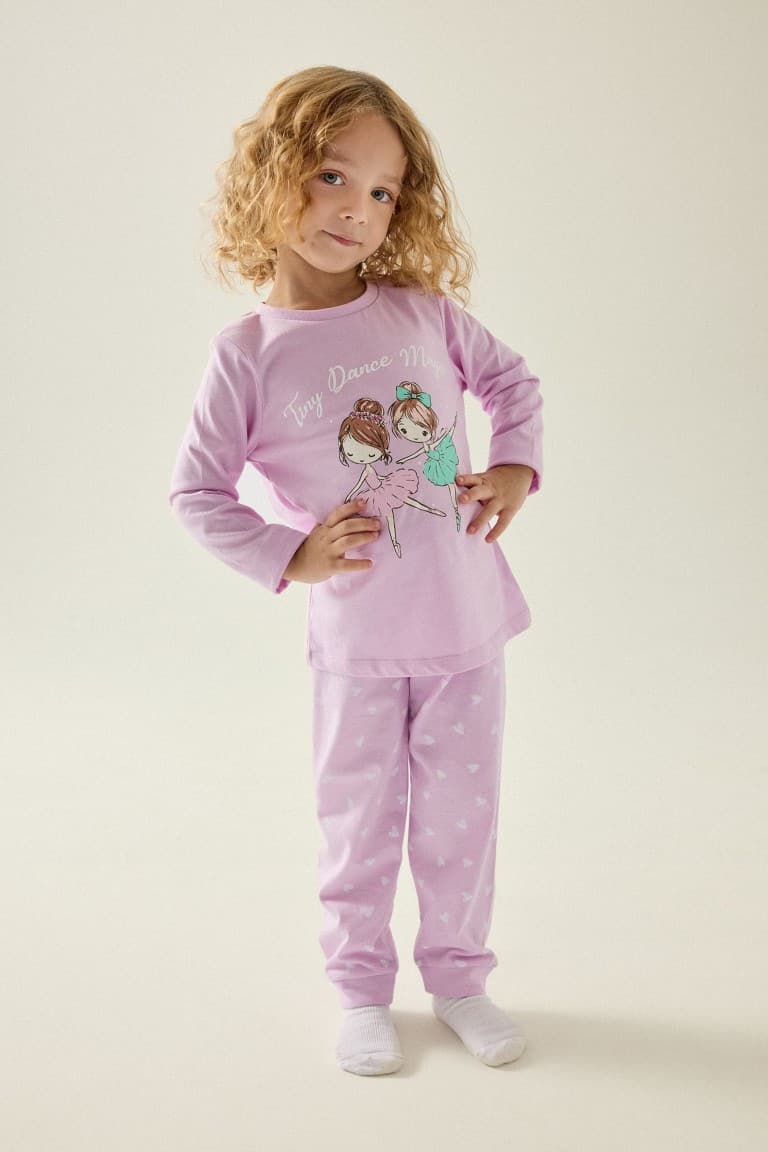 Crew Neck Printed Top Elastic Leg Bottom 2 Pcs Pajama Set Baby Girl