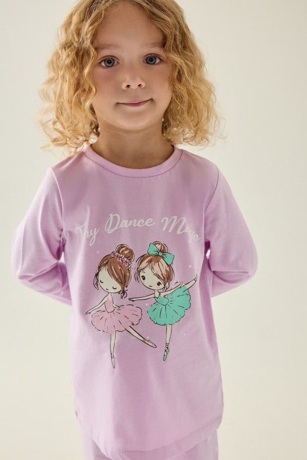 Crew Neck Printed Top Elastic Leg Bottom 2 Pcs Pajama Set Baby Girl