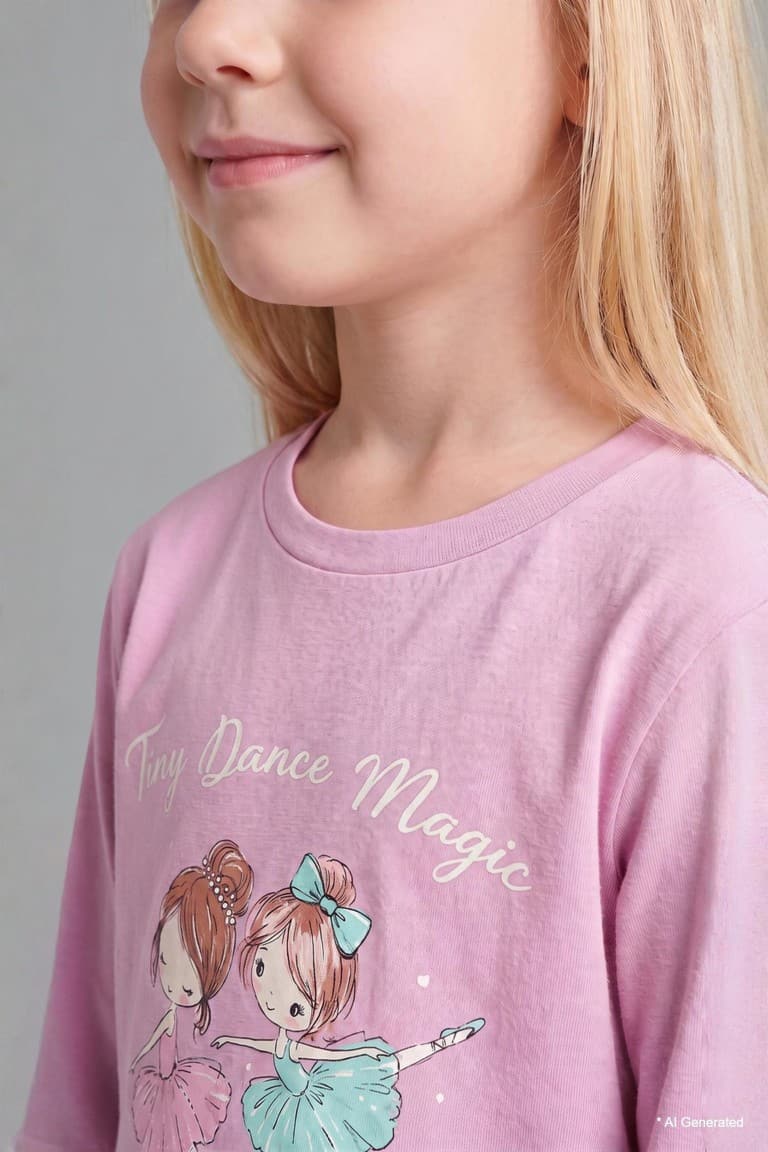 Crew Neck Printed Top Elastic Leg Bottom 2 Pcs Pajama Set Baby Girl