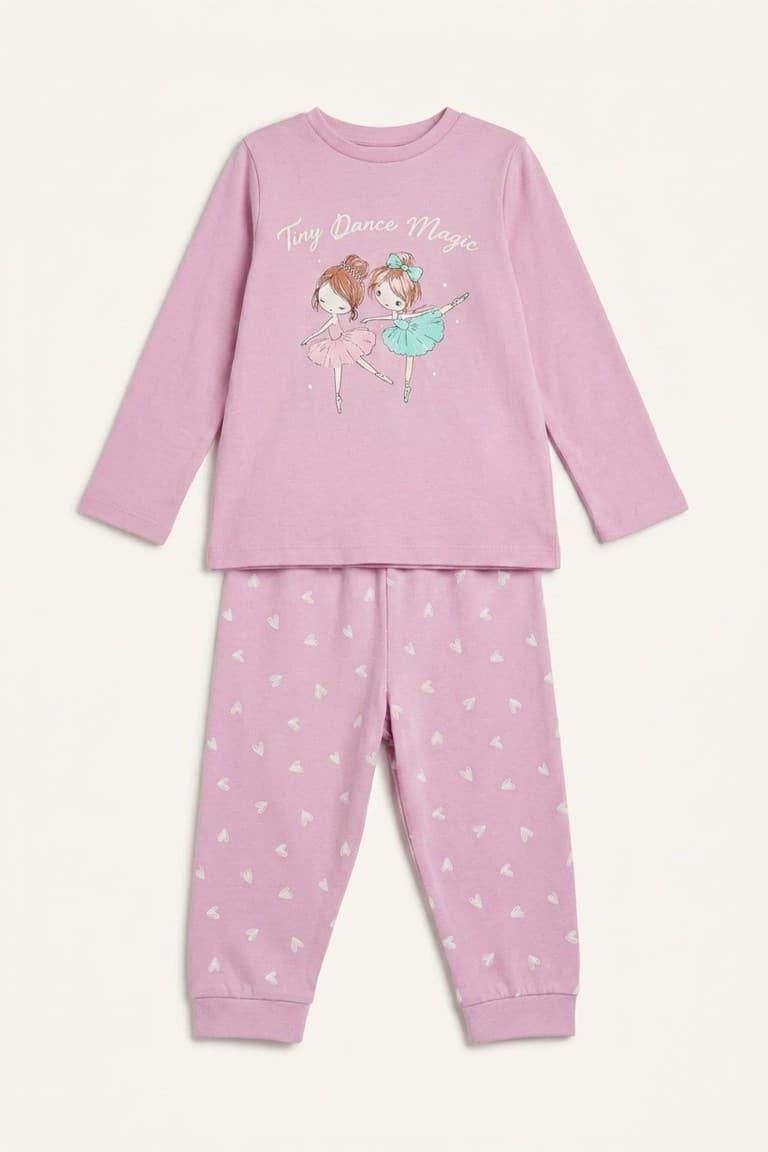 Crew Neck Printed Top Elastic Leg Bottom 2 Pcs Pajama Set Baby Girl