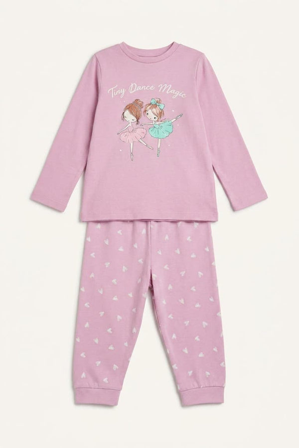 Crew Neck Printed Top Elastic Leg Bottom 2 Pcs Pajama Set Baby Girl