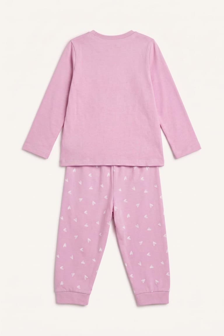 Crew Neck Printed Top Elastic Leg Bottom 2 Pcs Pajama Set Baby Girl