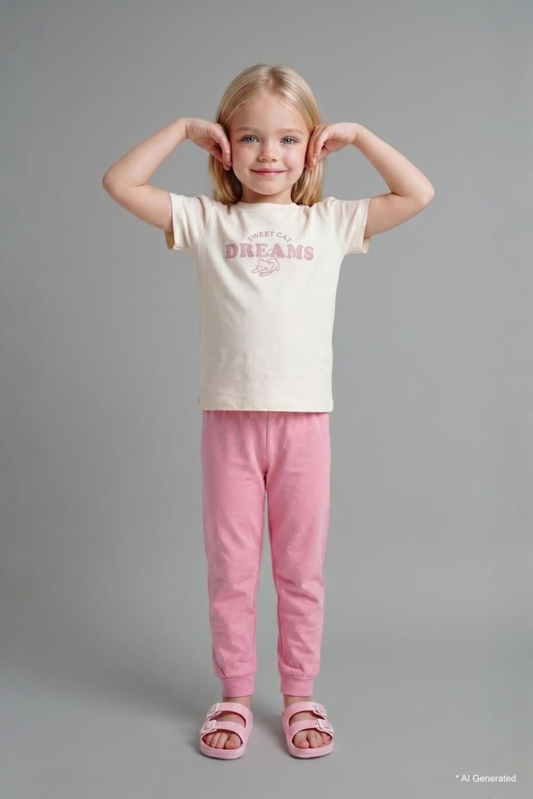 100% Cotton Patterned 2 Pcs Short Sleeve Pajama Set Baby Girl Main image