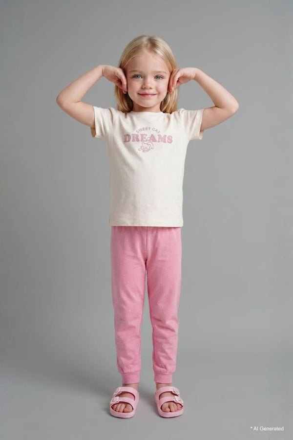100% Cotton Patterned 2 Pcs Short Sleeve Pajama Set Baby Girl