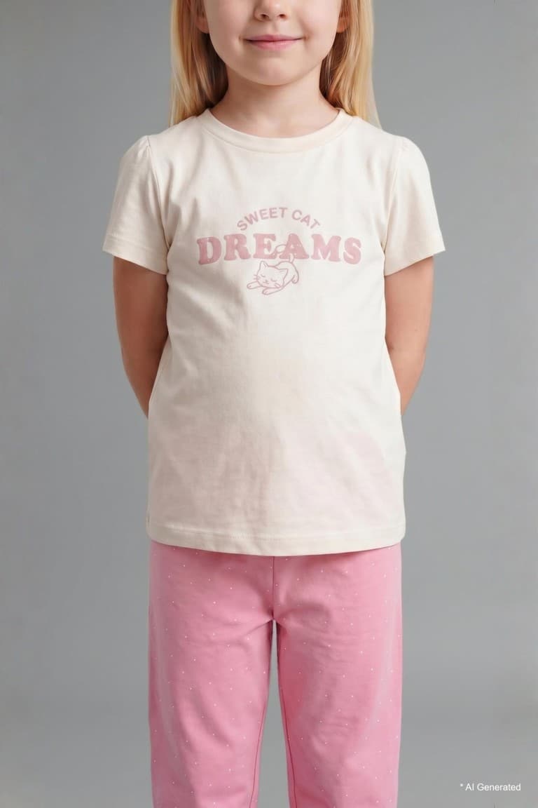 100% Cotton Patterned 2 Pcs Short Sleeve Pajama Set Baby Girl