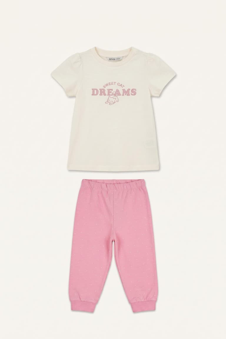 100% Cotton Patterned 2 Pcs Short Sleeve Pajama Set Baby Girl
