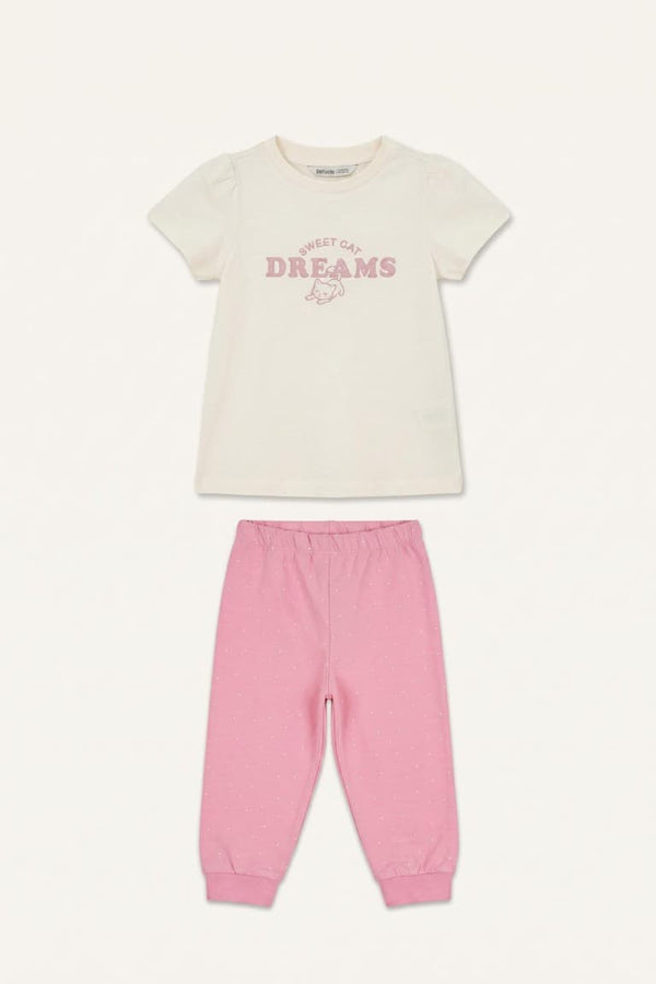 100% Cotton Patterned 2 Pcs Short Sleeve Pajama Set Baby Girl