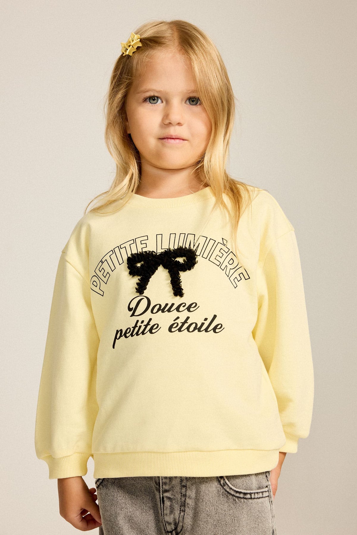 100% Cotton Crew Neck Light Yellow Sweatshirt Baby Girl