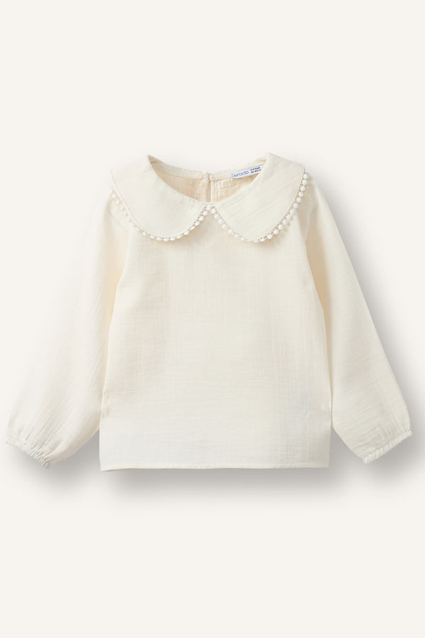 100% Cotton Muslin Long Sleeve Ecru Shirt Baby Girl
