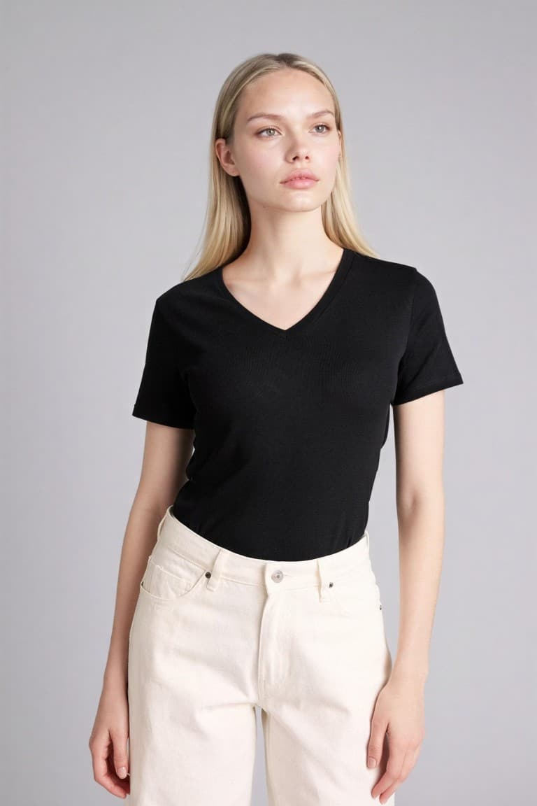 Slim Fit Fit Fit Fit Fit V Neck Basic Plain Rebound Short Sleeve T-shirt