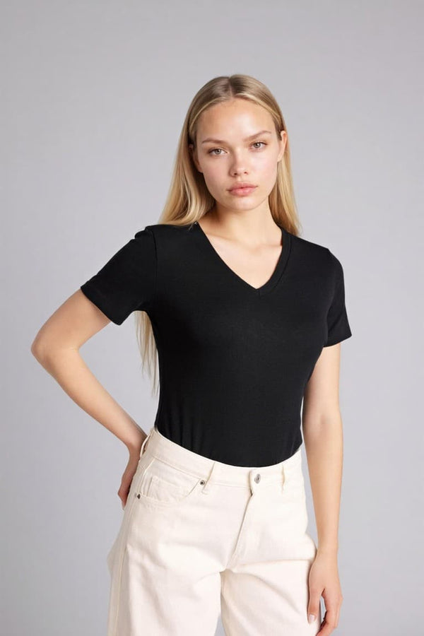 Slim Fit Fit Fit Fit Fit V Neck Basic Plain Rebound Short Sleeve T-shirt