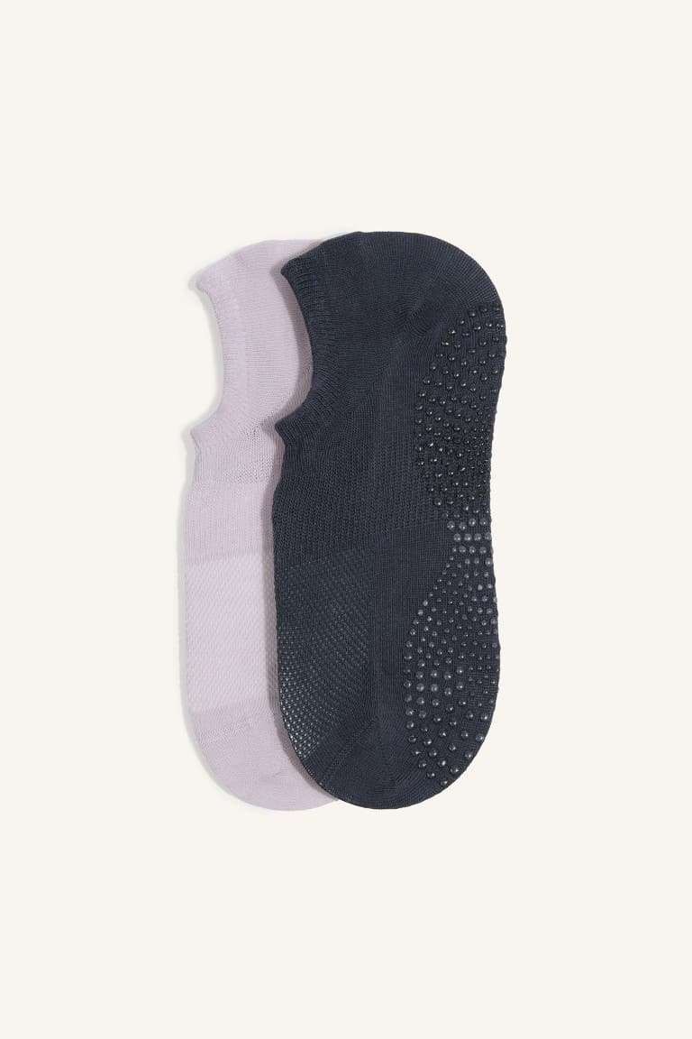 Women Non-Slip Sole 2-Pack Cotton Pilates Socks