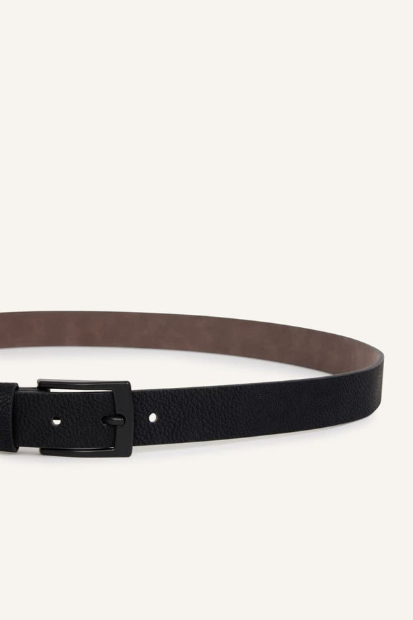 Mens Rectangle Buckle Faux Leather Classic Black Belt