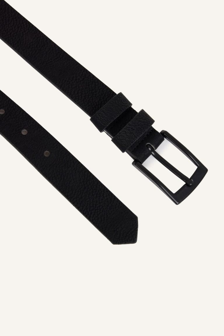 Mens Rectangle Buckle Faux Leather Classic Black Belt