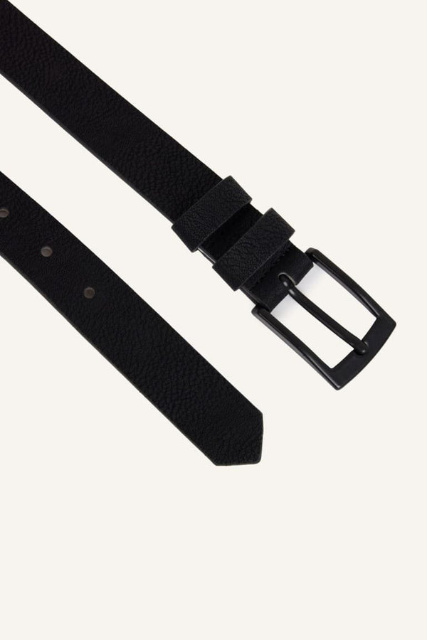 Mens Rectangle Buckle Faux Leather Classic Black Belt