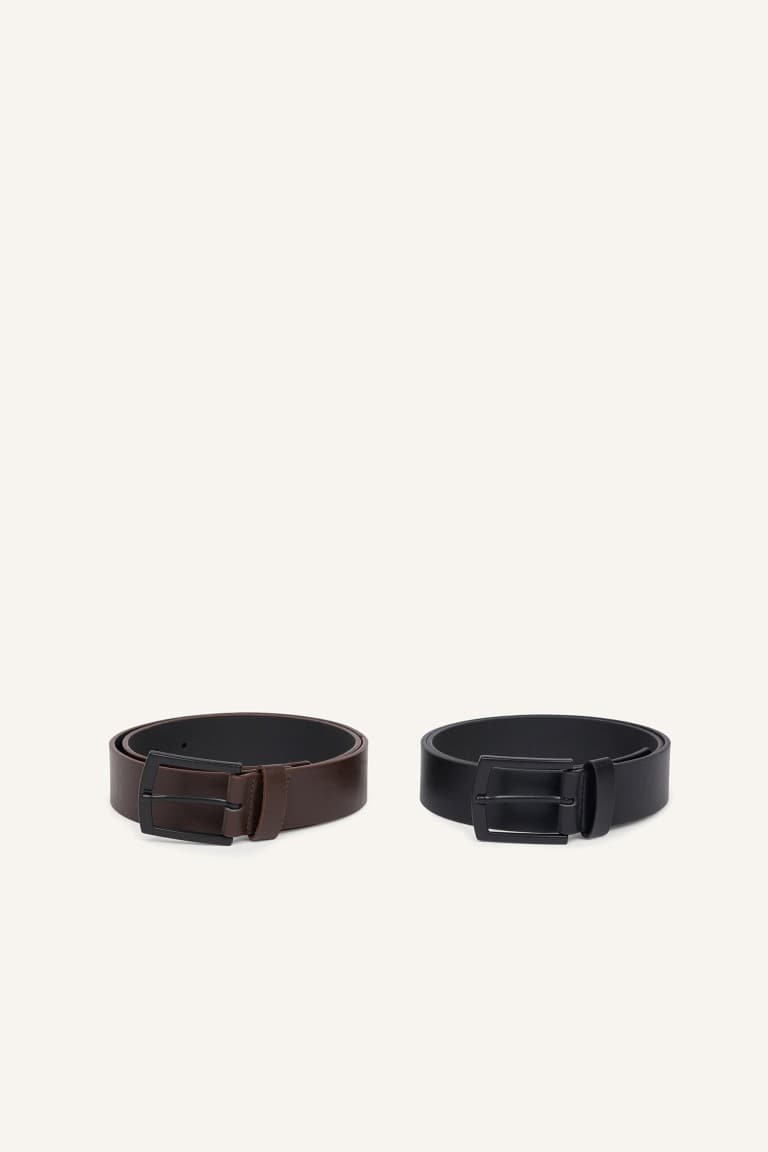 Mens Rectangle Buckle Faux Leather 2-Pack Casual Belt