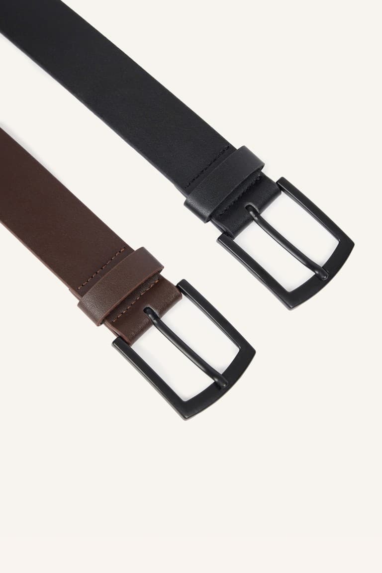 Mens Rectangle Buckle Faux Leather 2-Pack Casual Belt Secondary image