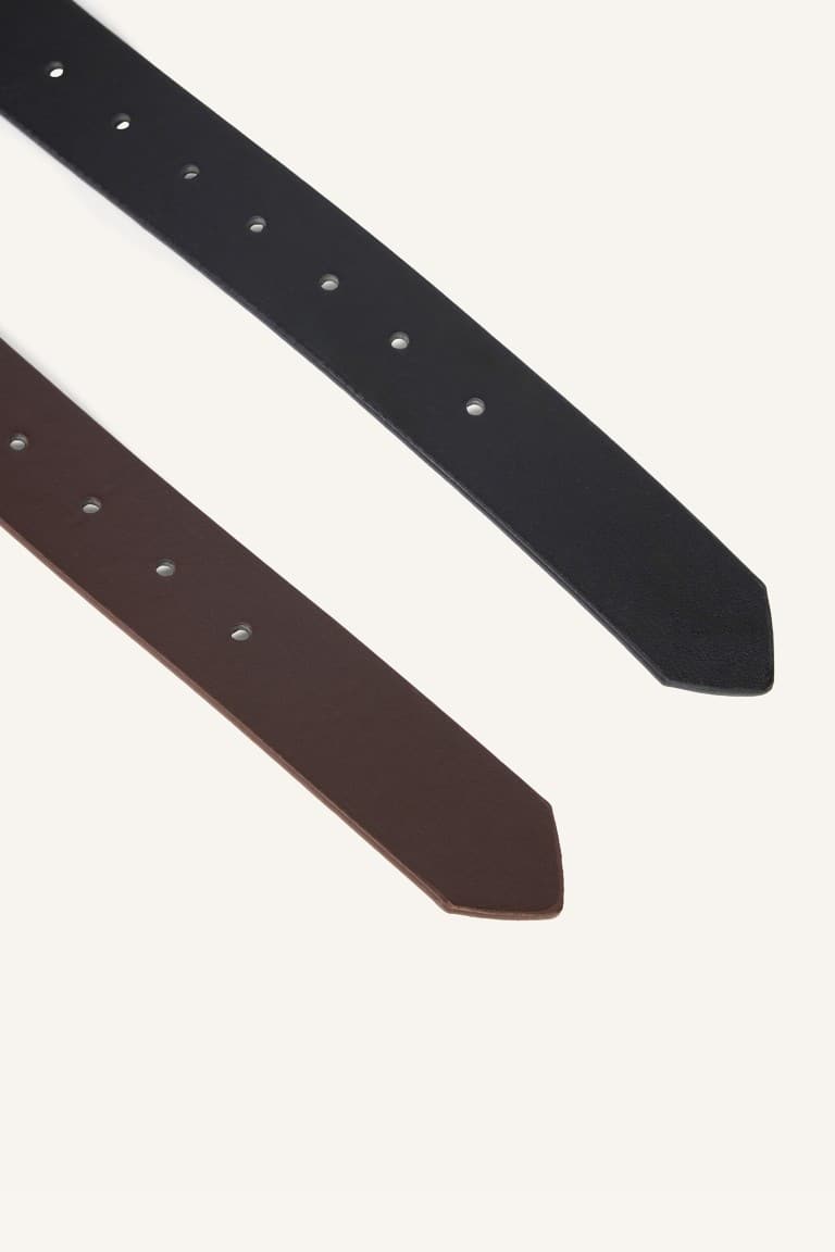 Mens Rectangle Buckle Faux Leather 2-Pack Casual Belt