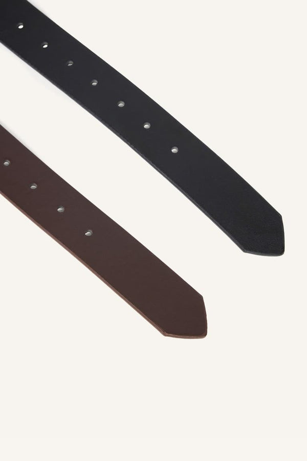 Mens Rectangle Buckle Faux Leather 2-Pack Casual Belt