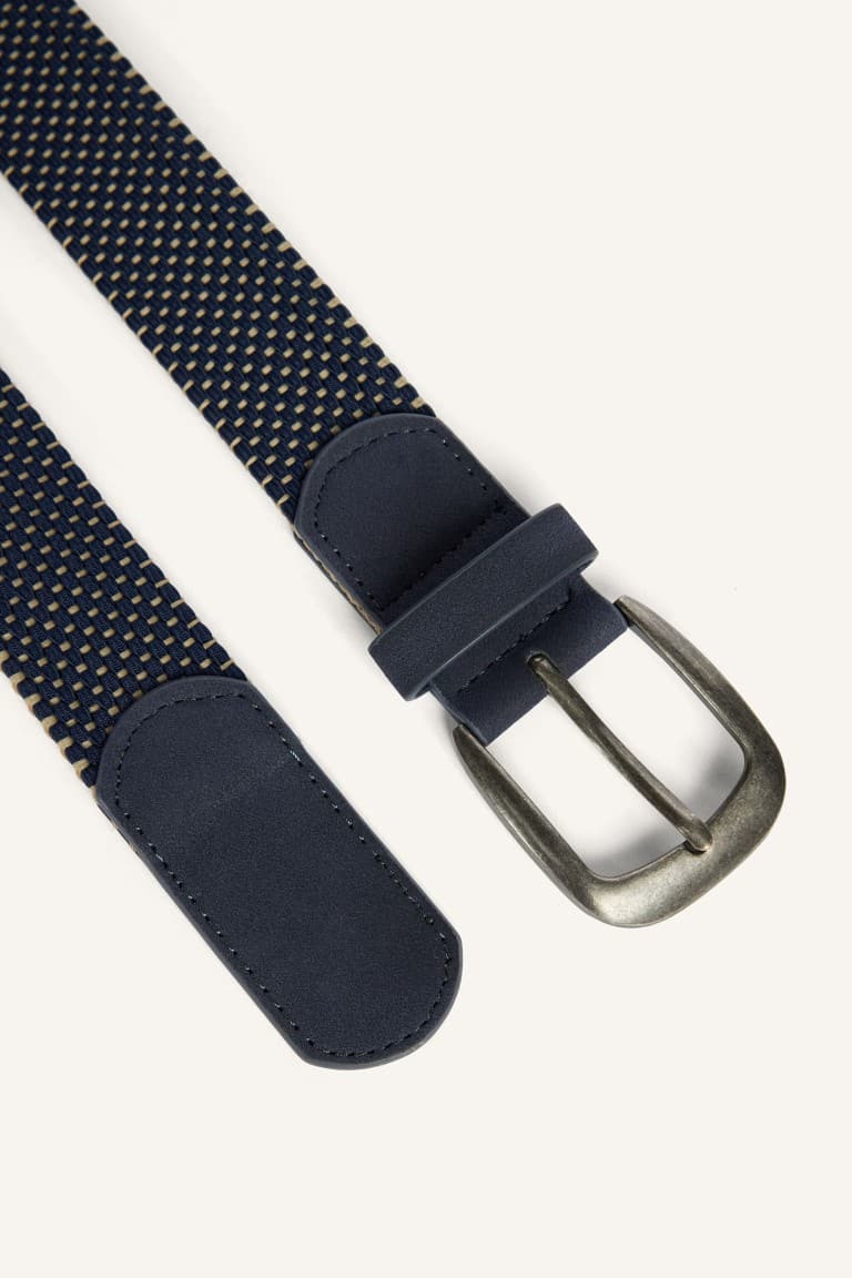 Mens Rectangle Buckle Faux Leather Casual Black Belt