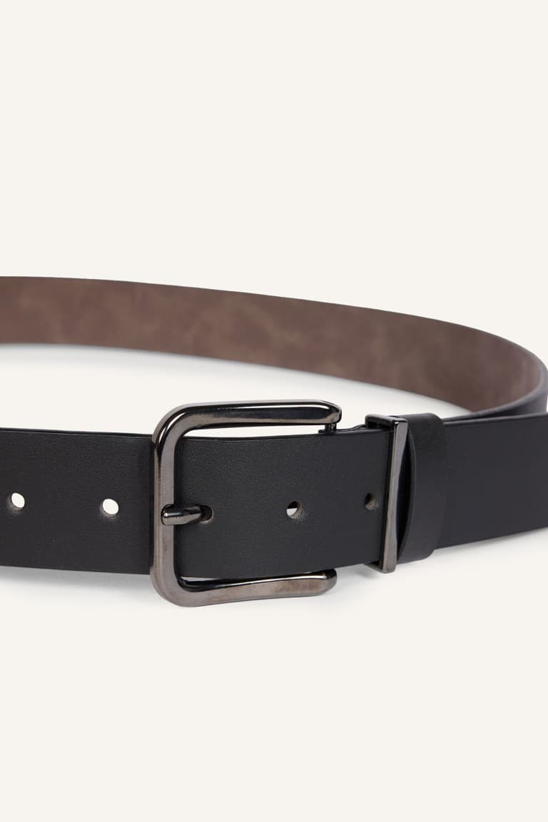 Mens Rectangle Metal Buckle Faux Leather Casual Belt