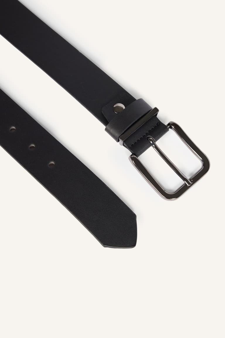 Mens Rectangle Metal Buckle Faux Leather Casual Belt