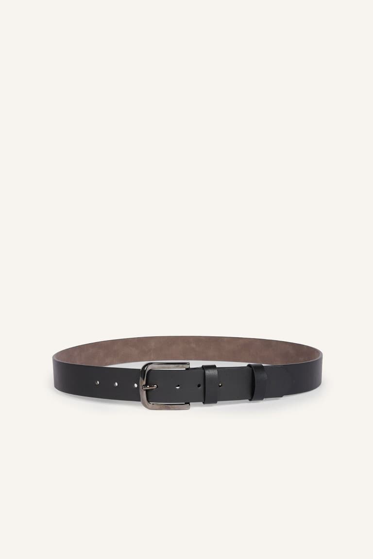 Mens Double Bridge Rectangle Metal Buckle Faux Leather Daily Belt Main image